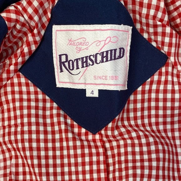 Vintage Rothschild Size 4 Girls Coat Gingham Lining Pea Coat Swing Jacket Bows - Picture 2 of 9